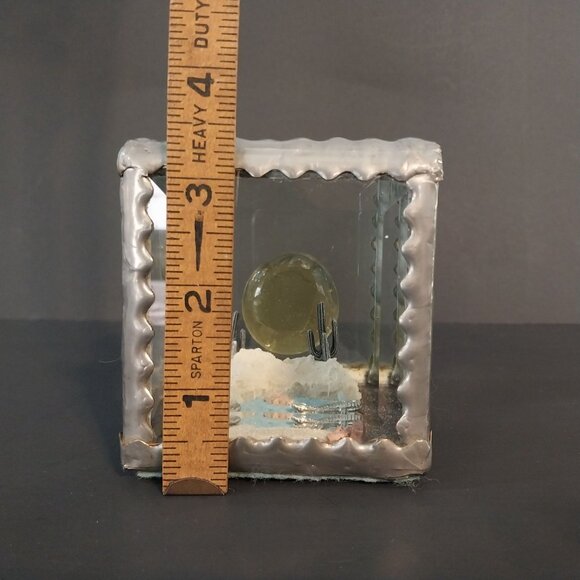 Beveled Glass And Pewter Square Diorama Gold Miner Cactus Crocodile Alligator - Picture 7 of 8